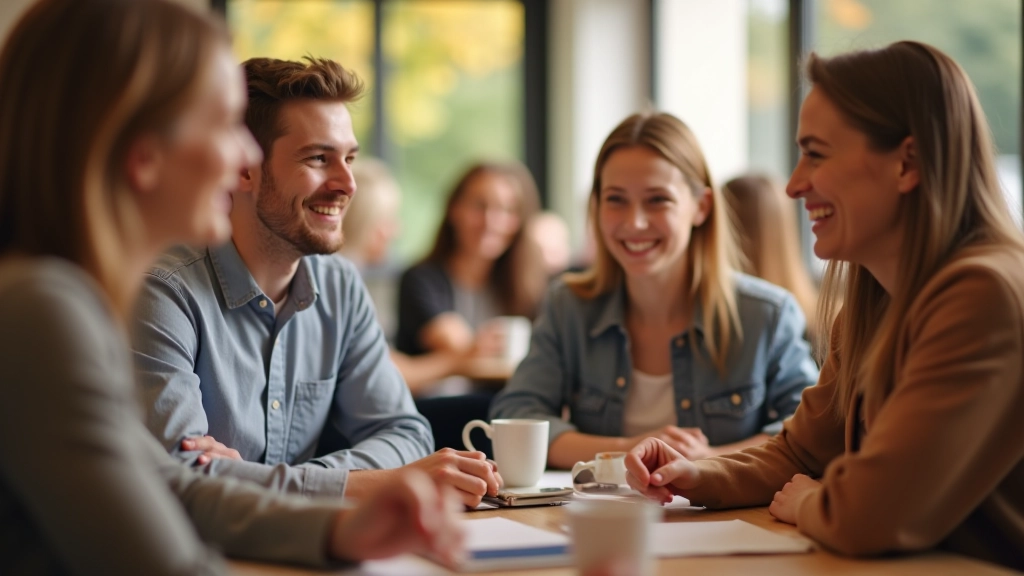 Skupina lidí v přátelské atmosféře se baví a navazují nové vztahy
