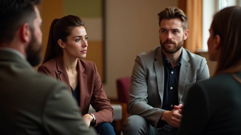 Lidé sedí ve skupině, poslouchají a zvažují, zda je skupina pro ně vhodná