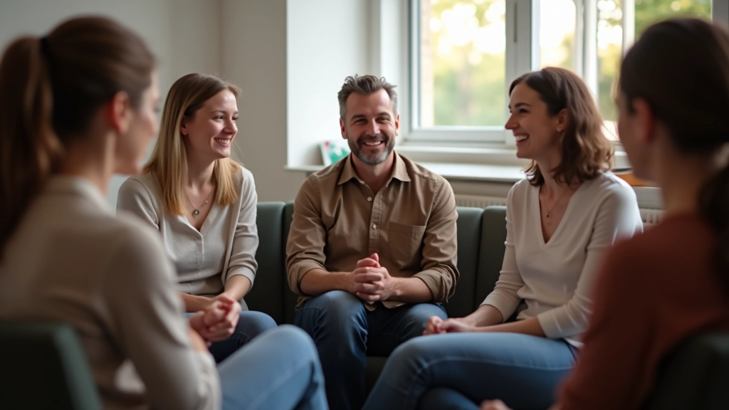 Skupina lidí sedící v kruhu a komunikující v přátelské atmosféře