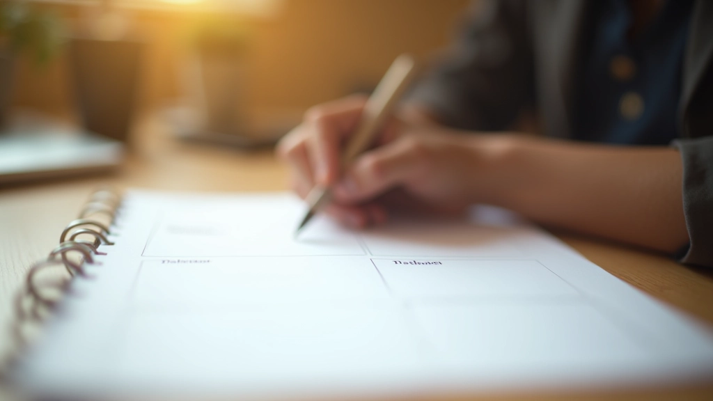 Ruka píšící do deníku s týdenním plánem a vyznačenými sociálními aktivitami