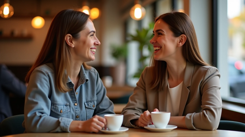 Dvě osoby si povídají u kávy v přátelské atmosféře